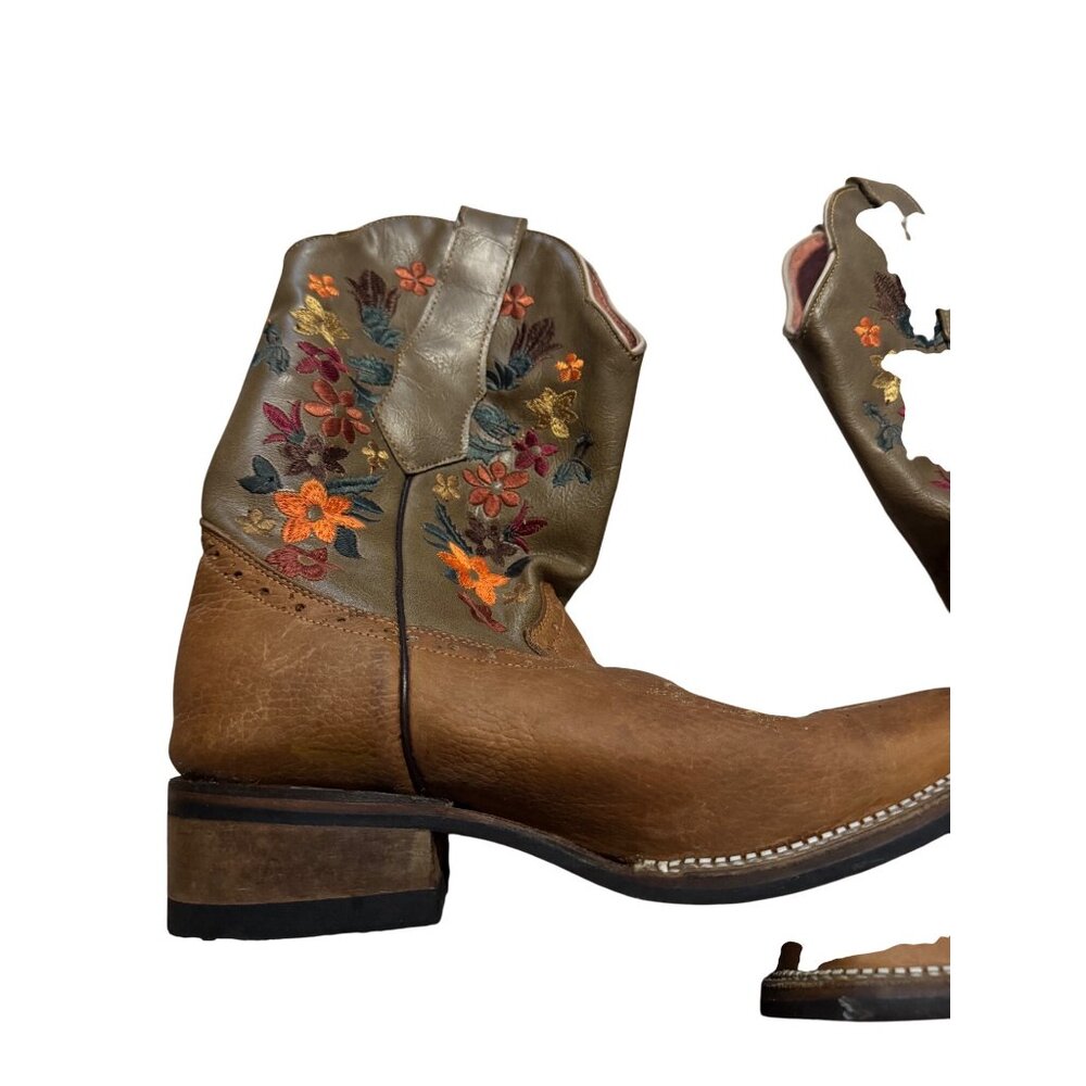 Verthali Cowboy Western Boot Womens Floral Embroidered Size 6.5 Square Toe - Picture 2 of 10